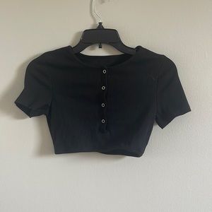 Black button crop top